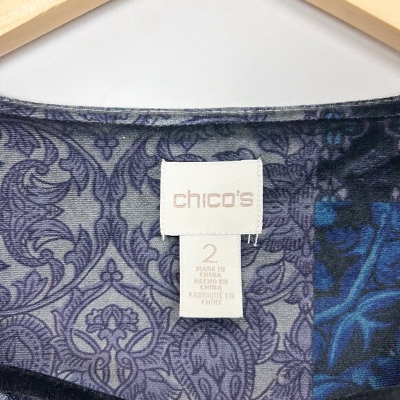 Chico's Velvet Tunic Top Floral Dark Boho Asymmetric Size 2 Large Women's - Picture 4 of 4
